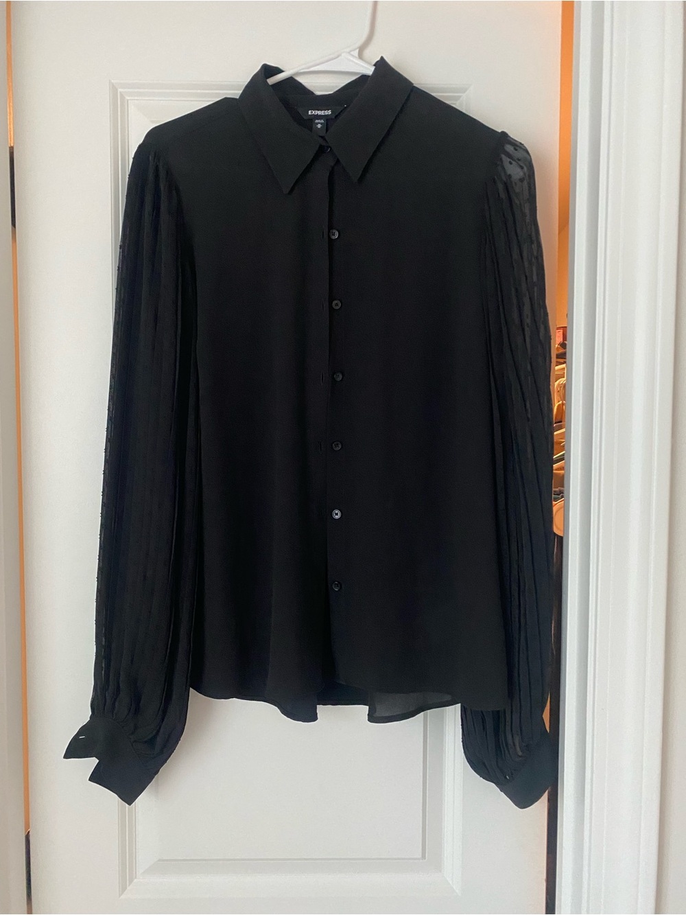 Express Black Long-Sleeve Pleated Sleeve Blouse